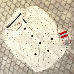 White with navy polka dot button down shirt 12 month cat & jack NWT